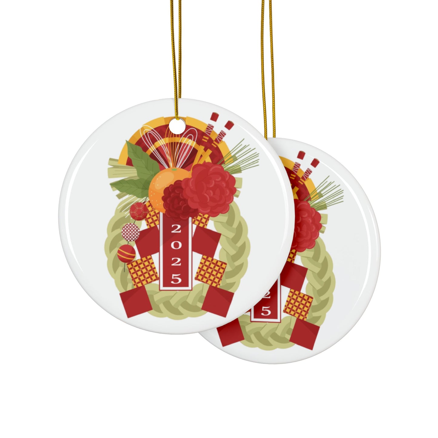 New Year's Shimekazari Ceramic Ornament #2, 2-Side Print, (1pc, 3pcs, 5pcs, 10pcs)