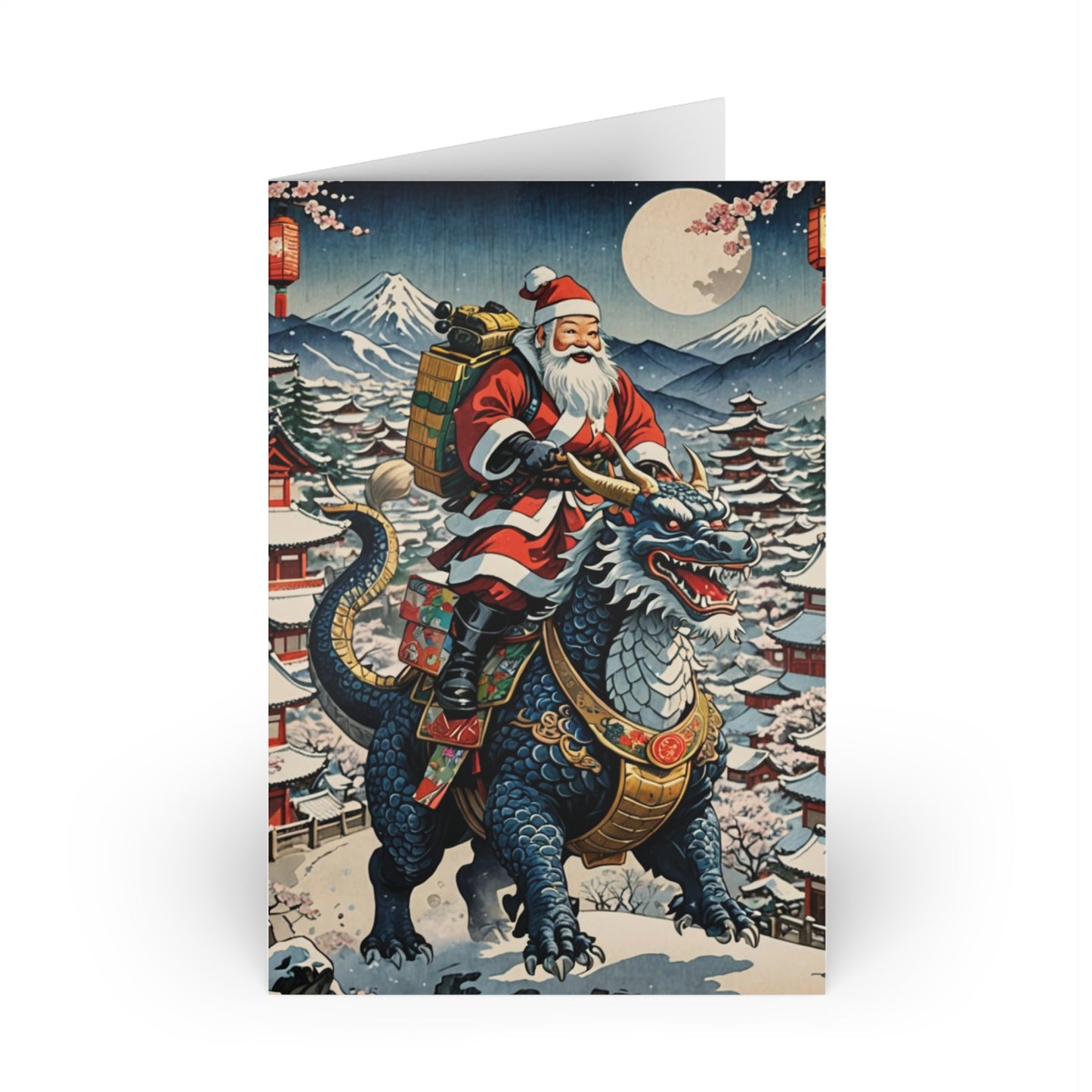 Santa's Dragon Sleigh Greeting Cards (1 or 10-pcs)