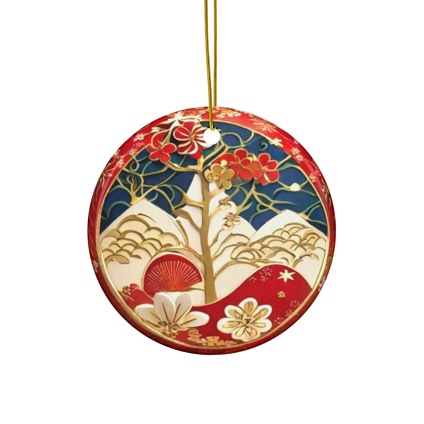 Japanese Style Christmas Tree Ceramic Ornament #4, 2-Side Print, (1pc, 3pcs, 5pcs, 10pcs)