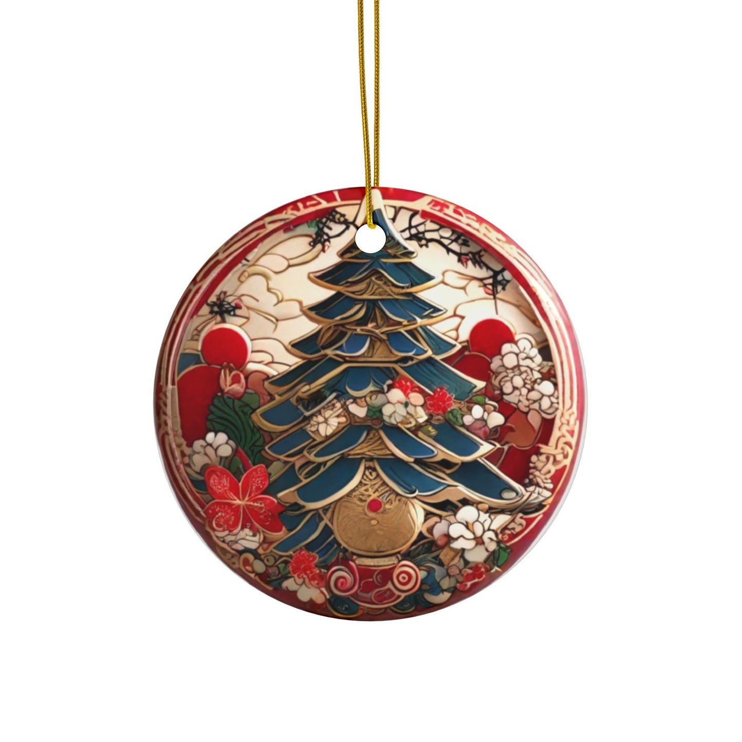 Japanese Style Christmas Tree Ceramic Ornament #2, 2-Side Print, (1pc, 3pcs, 5pcs, 10pcs)