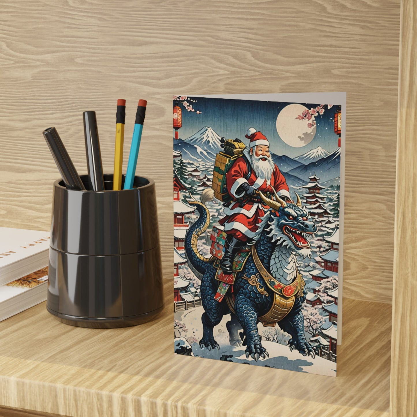 Santa's Dragon Sleigh Greeting Cards (1 or 10-pcs)