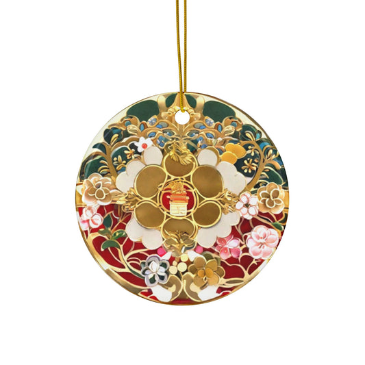 Japanese Style Christmas Tree Ceramic Ornament #3, 2-Side Print, (1pc, 3pcs, 5pcs, 10pcs)