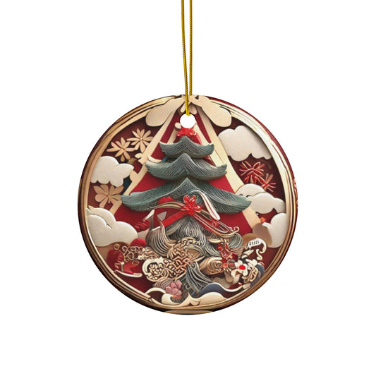 Japanese Style Christmas Tree Ceramic Ornament #1, 2-Side Print, (1pc, 3pcs, 5pcs, 10pcs)