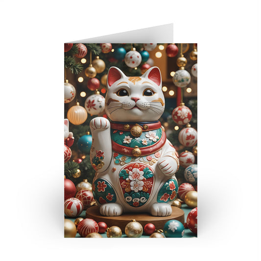 Lucky Kitty Christmas Greeting Cards (1 or 10-pcs)