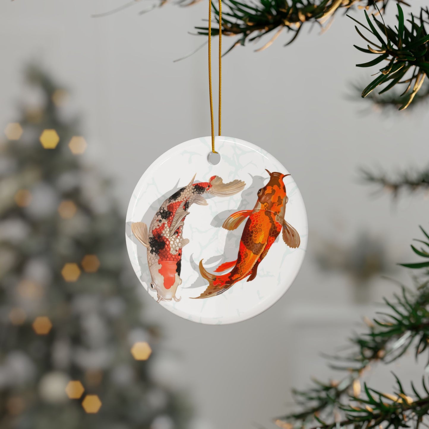 Yin Yang Koi Fish Ceramic Ornament, 2-Side Print, (1pc, 3pcs, 5pcs, 10pcs)