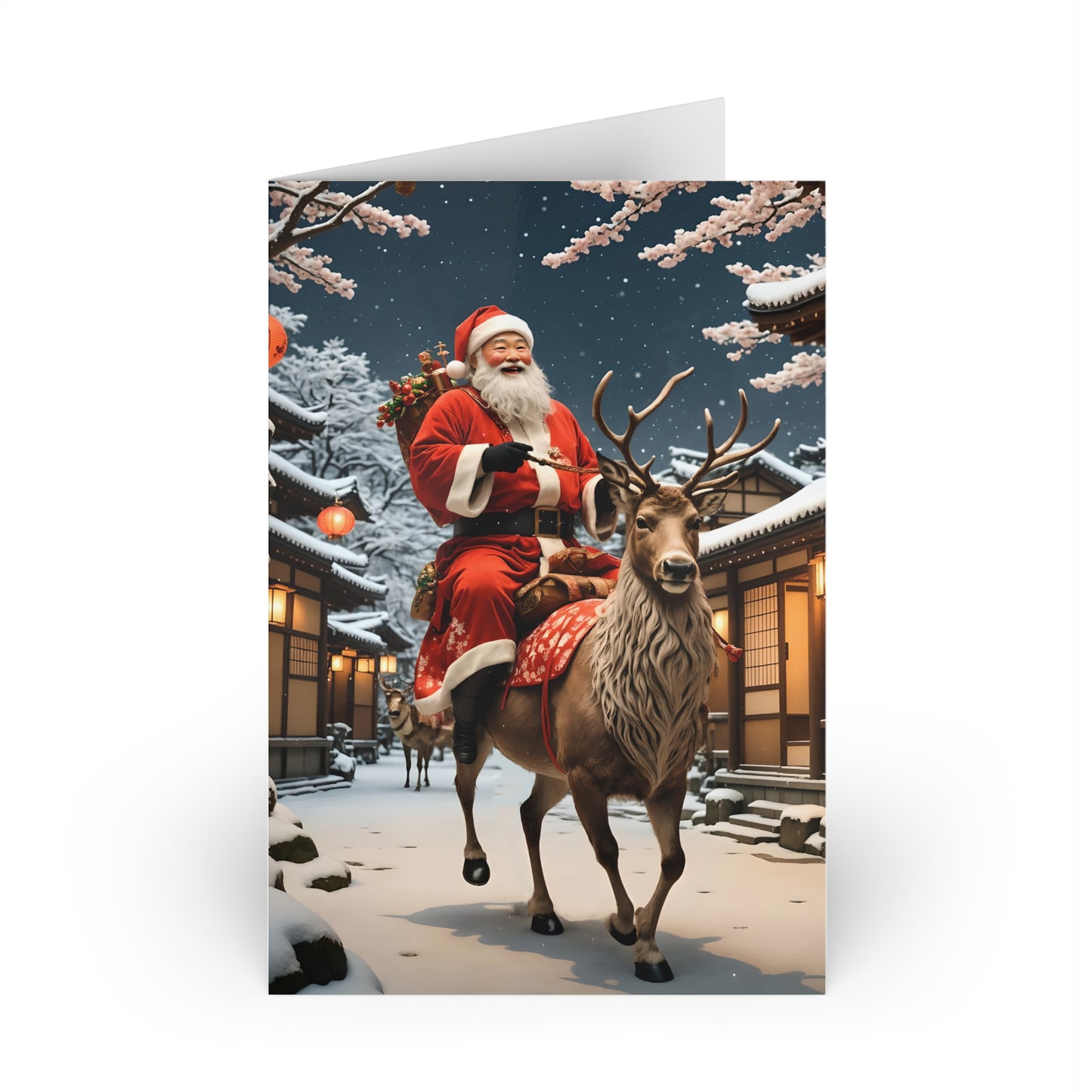 Santa & Dasher In Kyoto Greeting Cards (1 or 10-pcs)