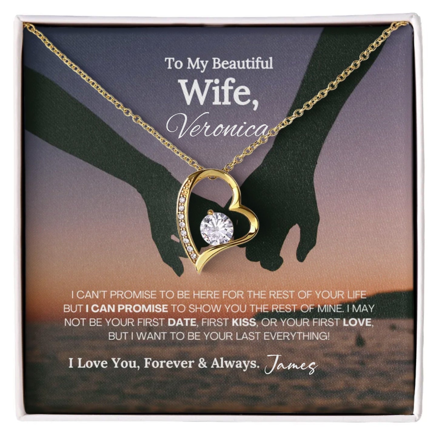 To My Beautiful Wife Forever Love Necklace - 18k yellow gold finish