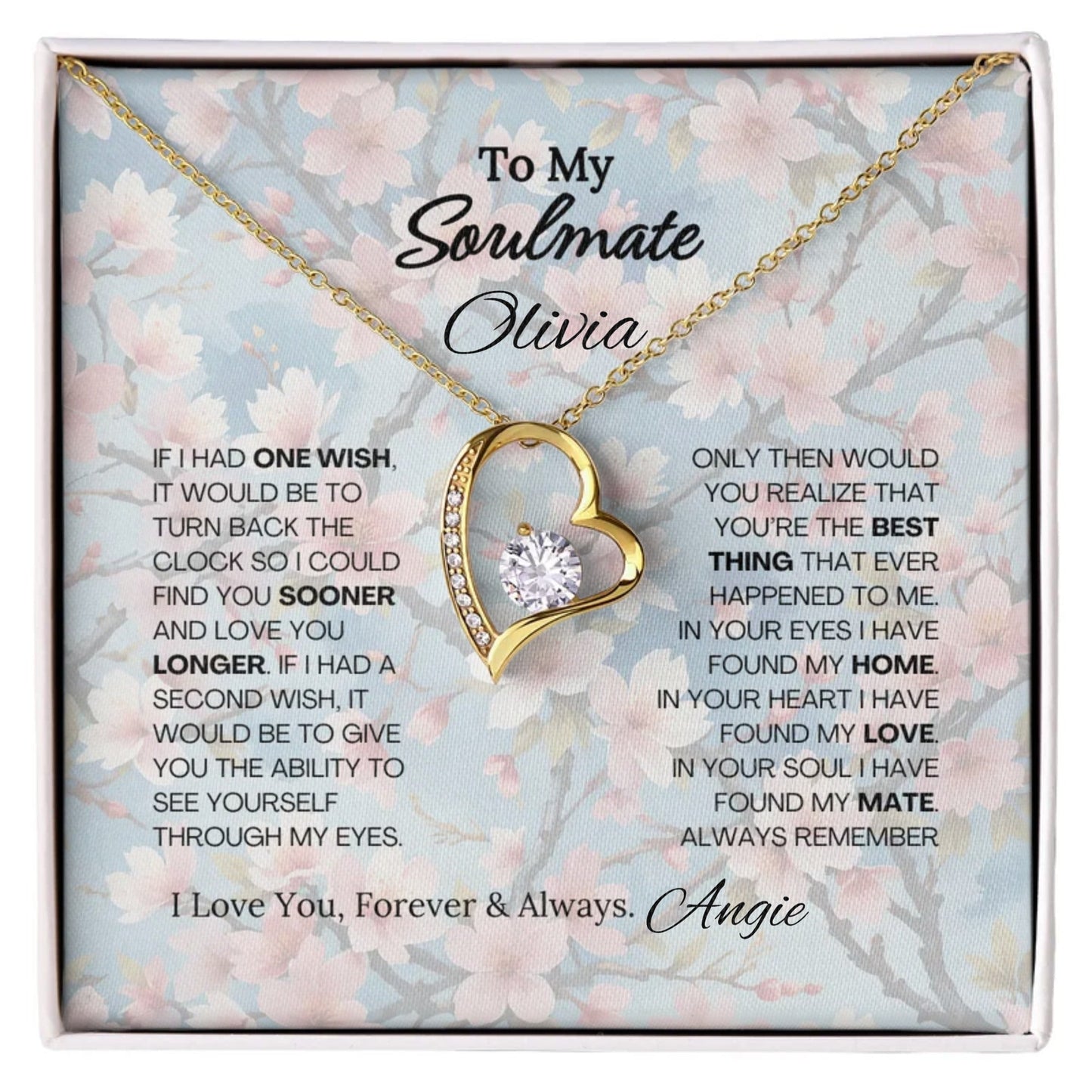 To My Soulmate Forever Love Necklace - 18k yellow gold finish