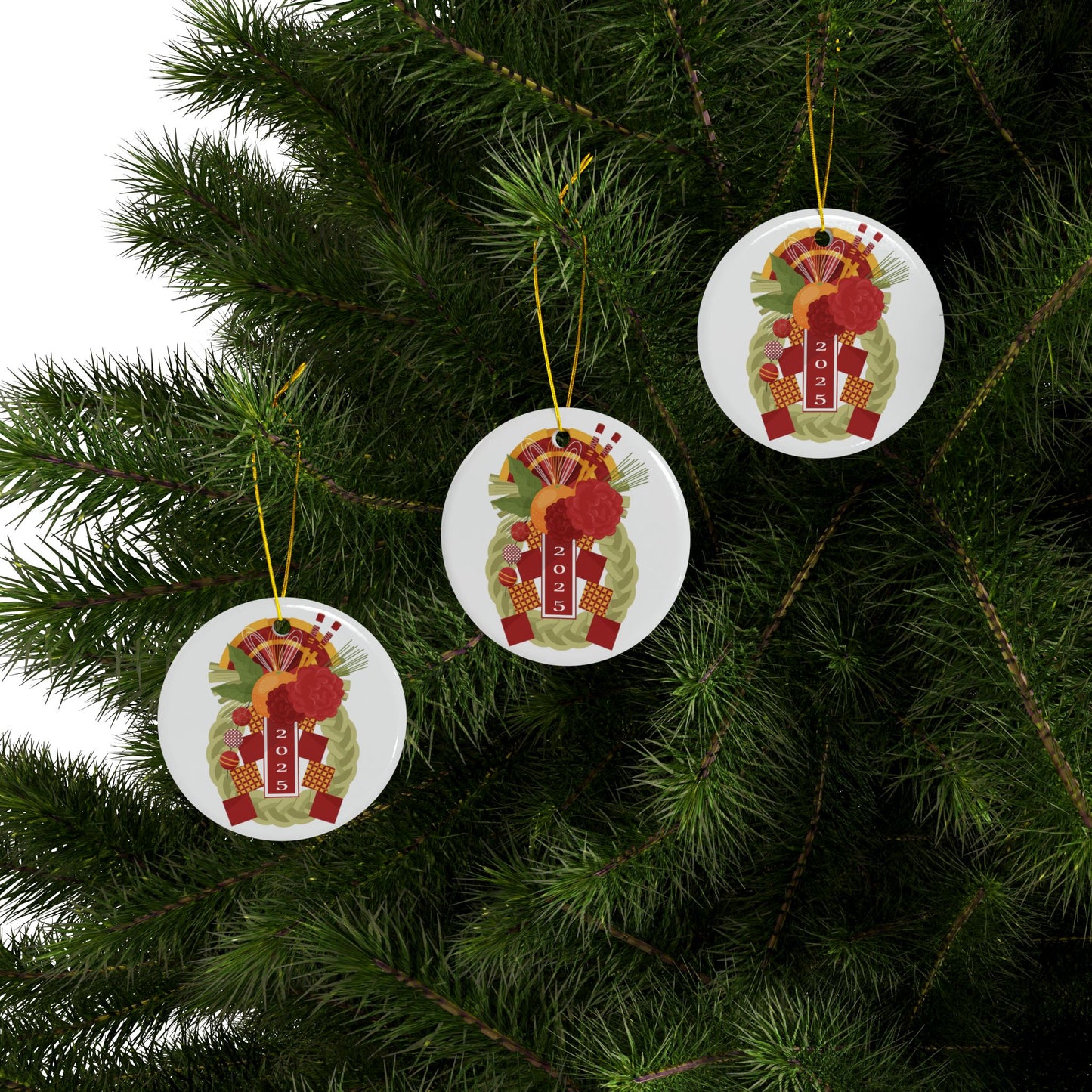 New Year's Shimekazari Ceramic Ornament #2, 2-Side Print, (1pc, 3pcs, 5pcs, 10pcs)