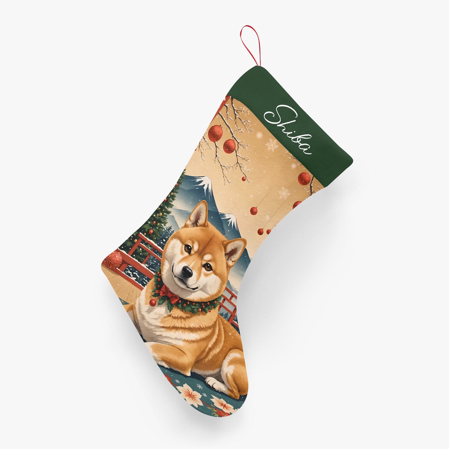 Personalized Shiba and Mt. Fuji Christmas Stocking