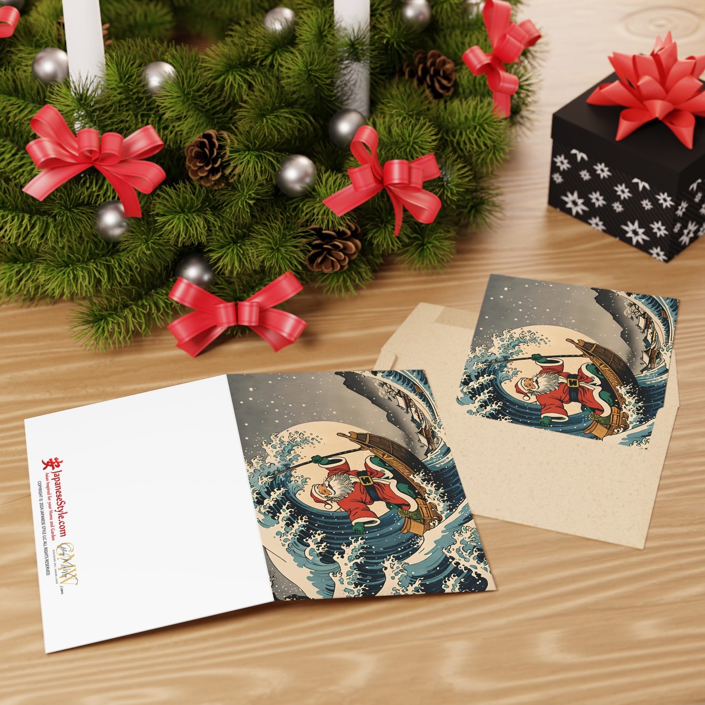 Great Wave Santa Greeting Cards (1 or 10-pcs)