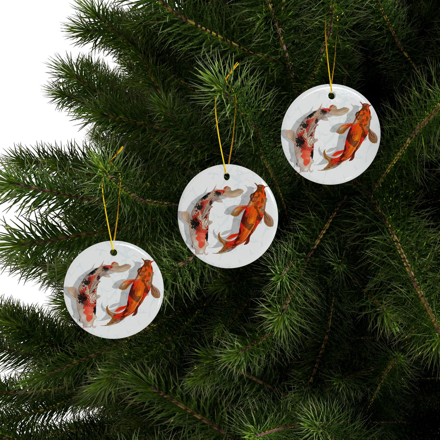 Yin Yang Koi Fish Ceramic Ornament, 2-Side Print, (1pc, 3pcs, 5pcs, 10pcs)