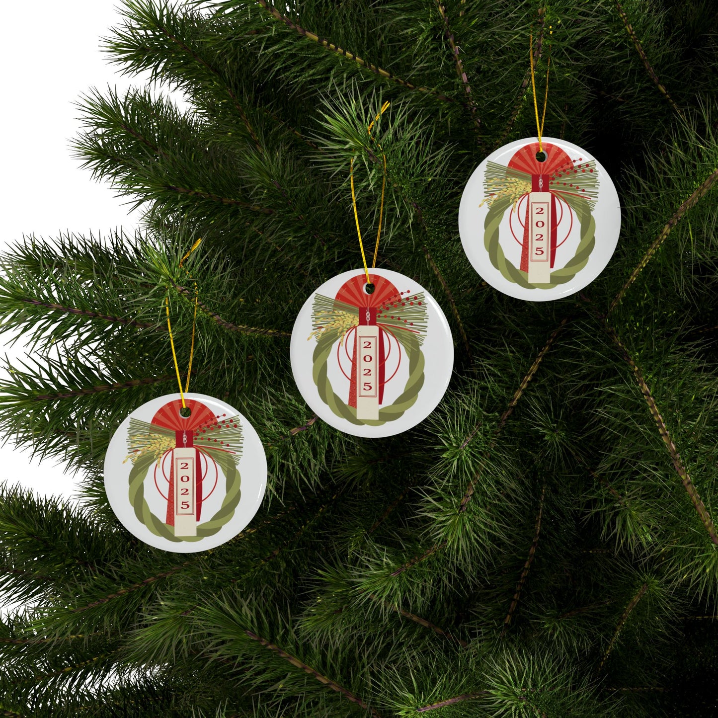 New Year's Shimekazari Ceramic Ornament #1, 2-Side Print, (1pc, 3pcs, 5pcs, 10pcs)