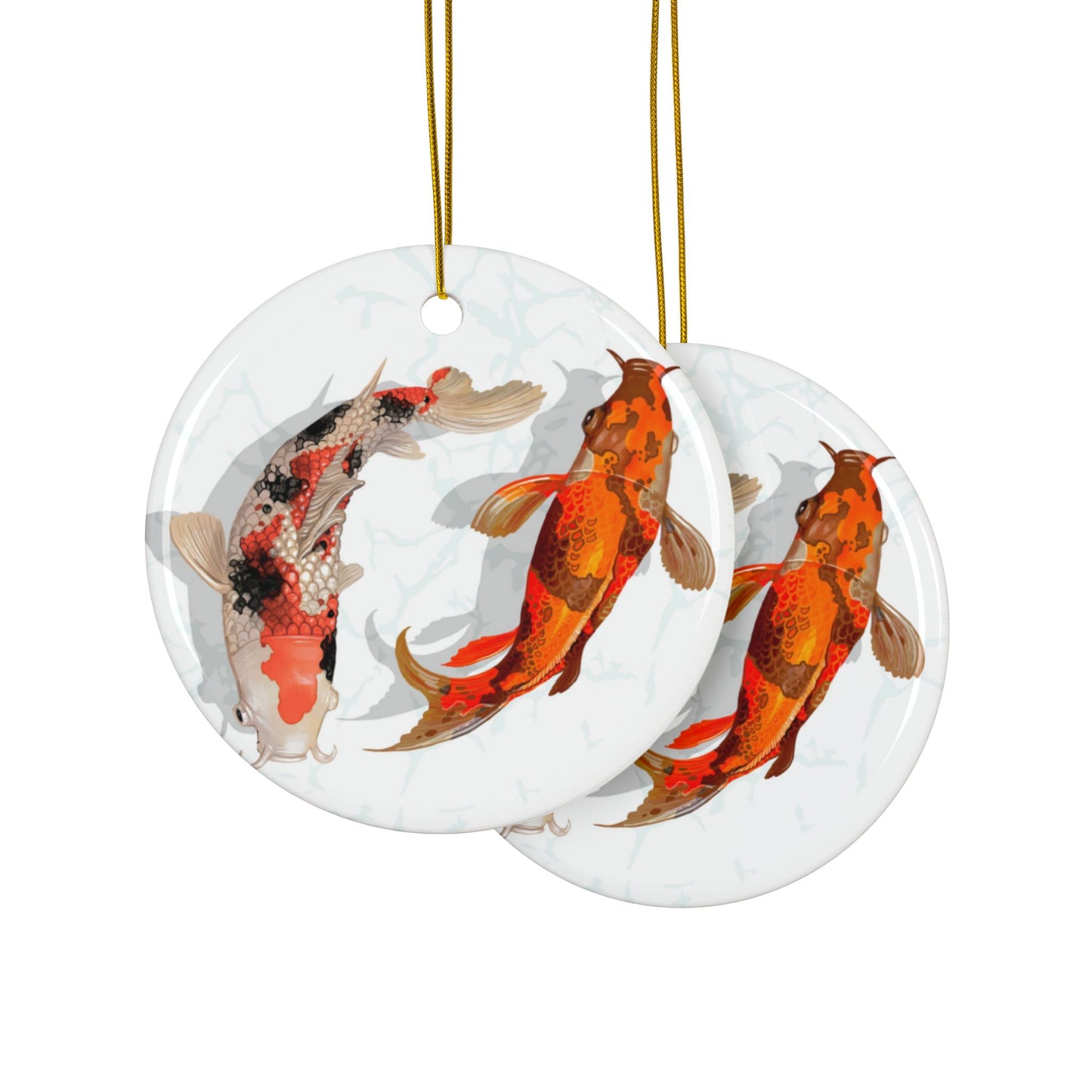 Yin Yang Koi Fish Ceramic Ornament, 2-Side Print, (1pc, 3pcs, 5pcs, 10pcs)