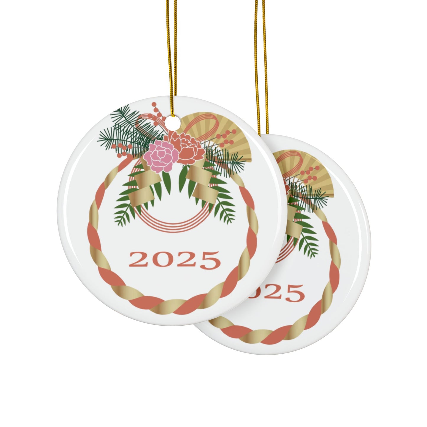 New Year's Shimekazari Ceramic Ornament #3, 2-Side Print, (1pc, 3pcs, 5pcs, 10pcs)