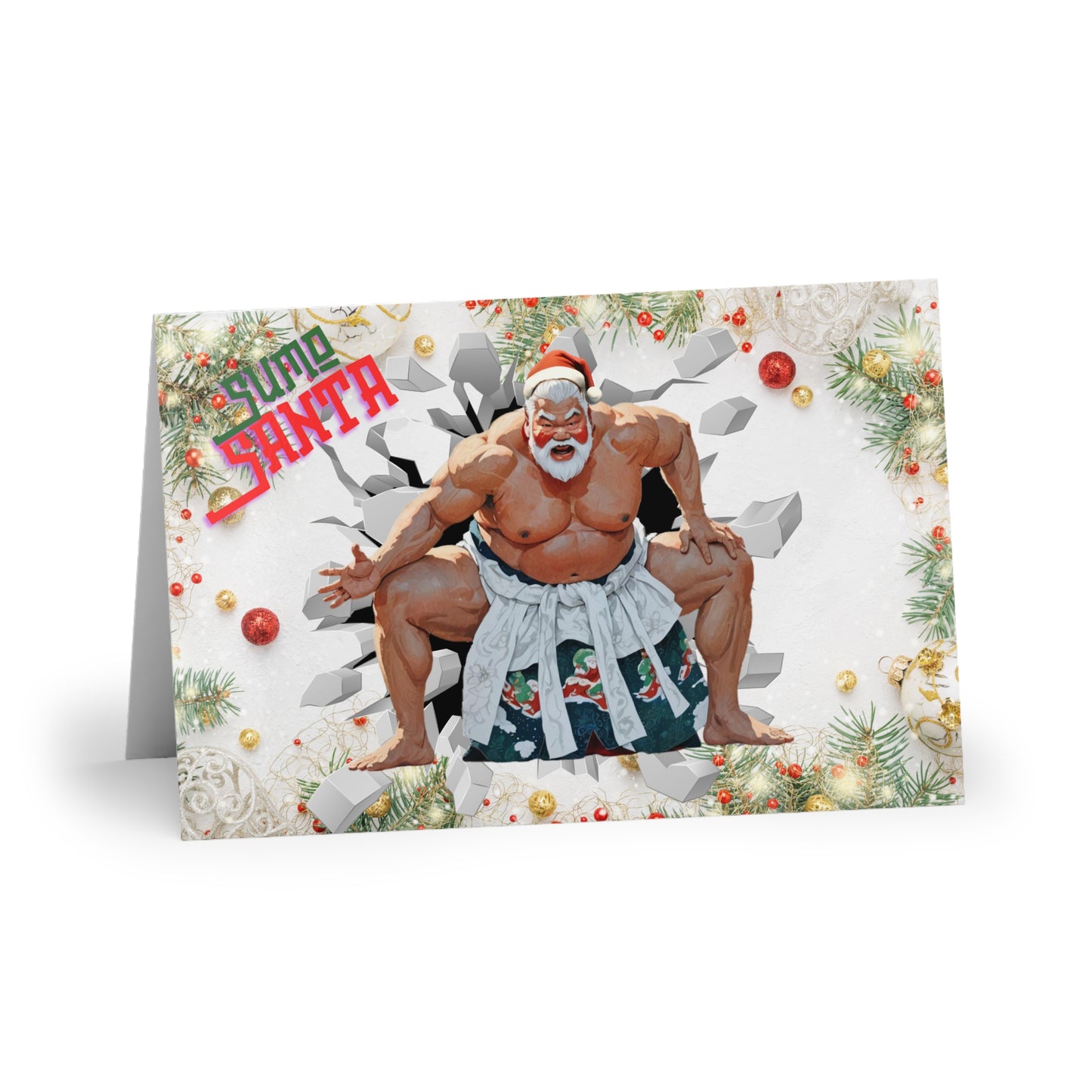 Sumo Santa Greeting Cards (1 or 10-pcs)