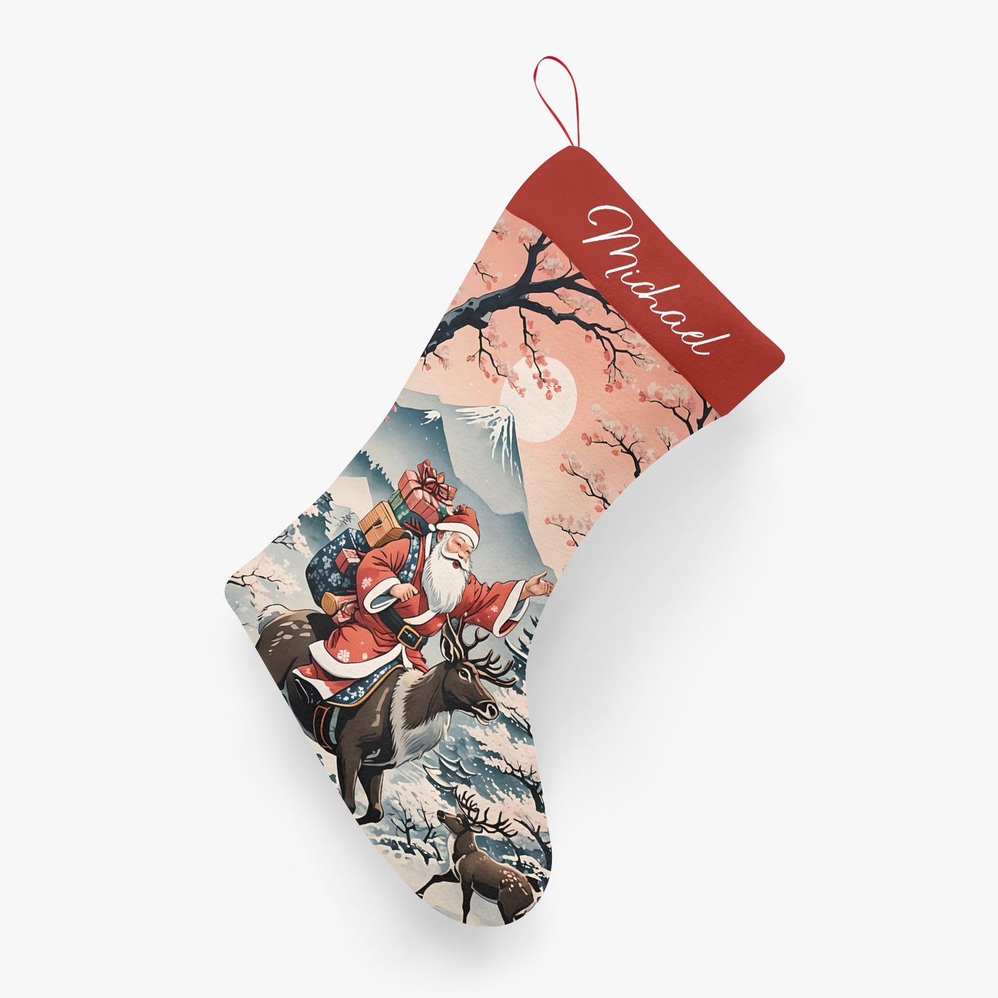 Personalized Mt Fuji and Santa Christmas Stocking