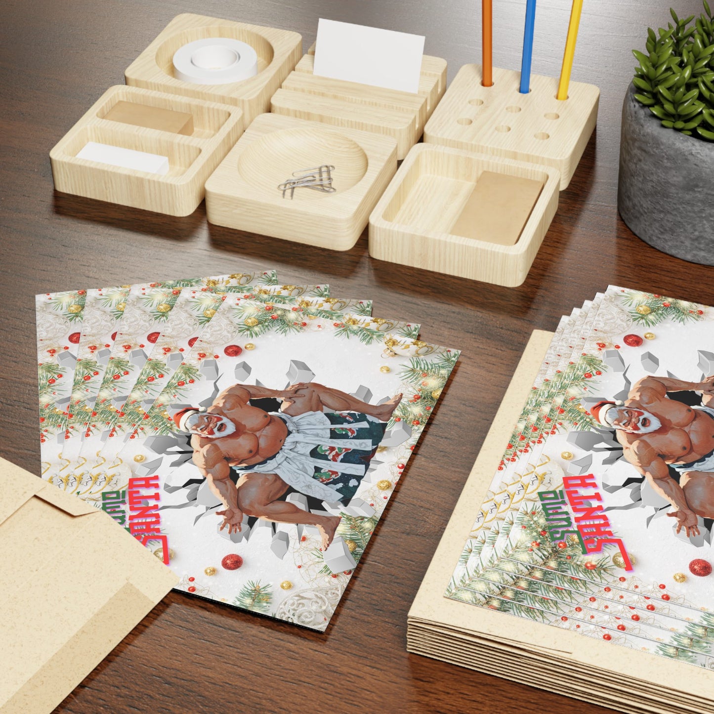 Sumo Santa Greeting Cards (1 or 10-pcs)