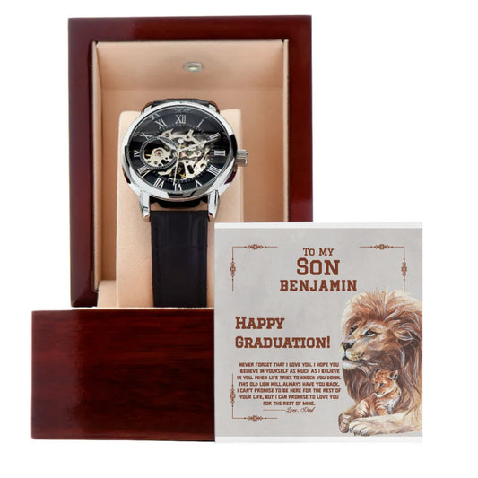 Graduation Son Men's Openwork Watch with Deluxe Box