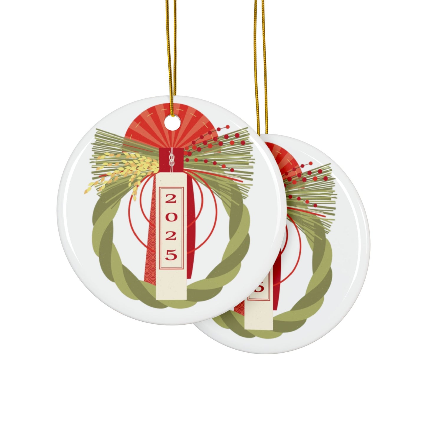 New Year's Shimekazari Ceramic Ornament #1, 2-Side Print, (1pc, 3pcs, 5pcs, 10pcs)