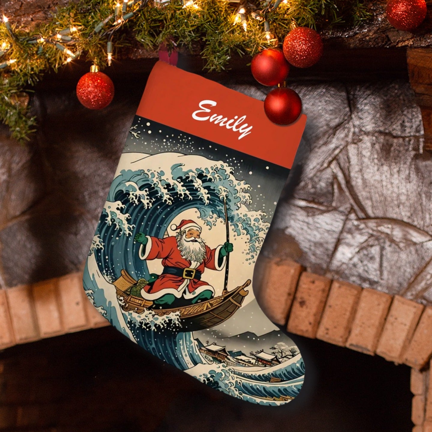 Personalized Great Wave Christmas Stocking