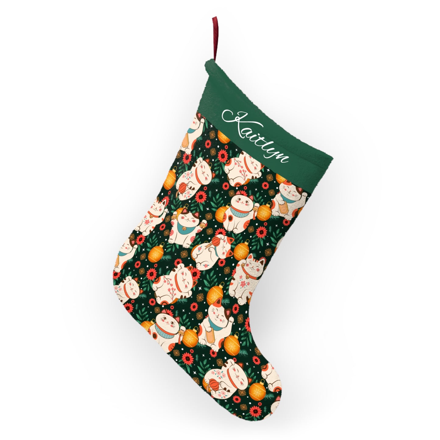 Personalized Lucky Kitty Christmas Stocking