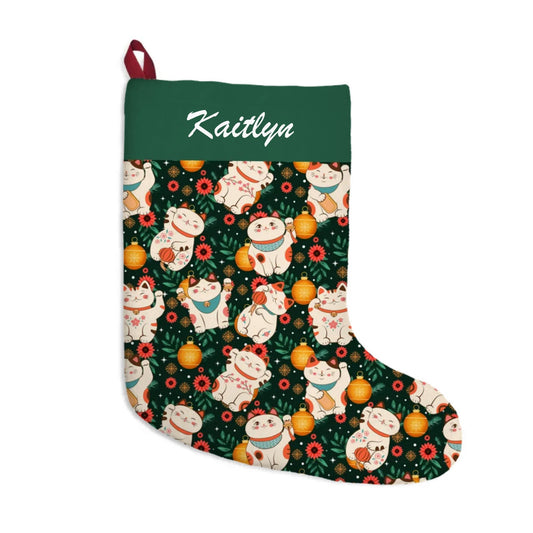 Personalized Lucky Kitty Christmas Stocking