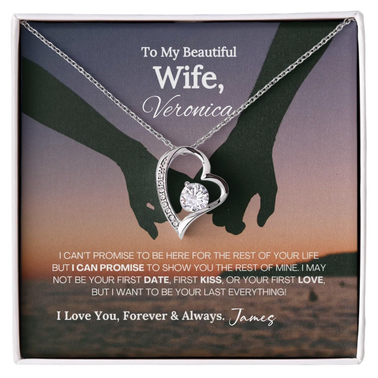 To My Beautiful Wife Forever Love Necklace - 14k white gold finish