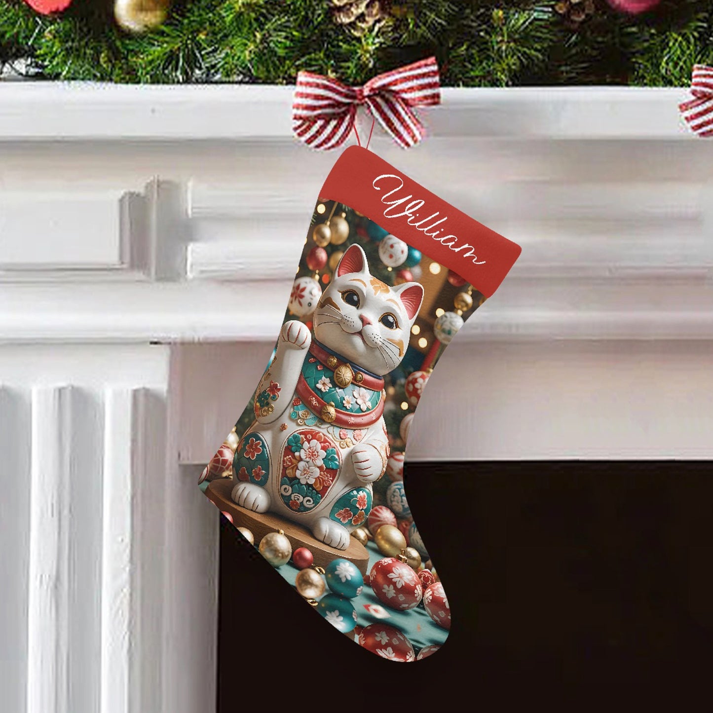 Personalized Lucky Christmas Kitty Stocking