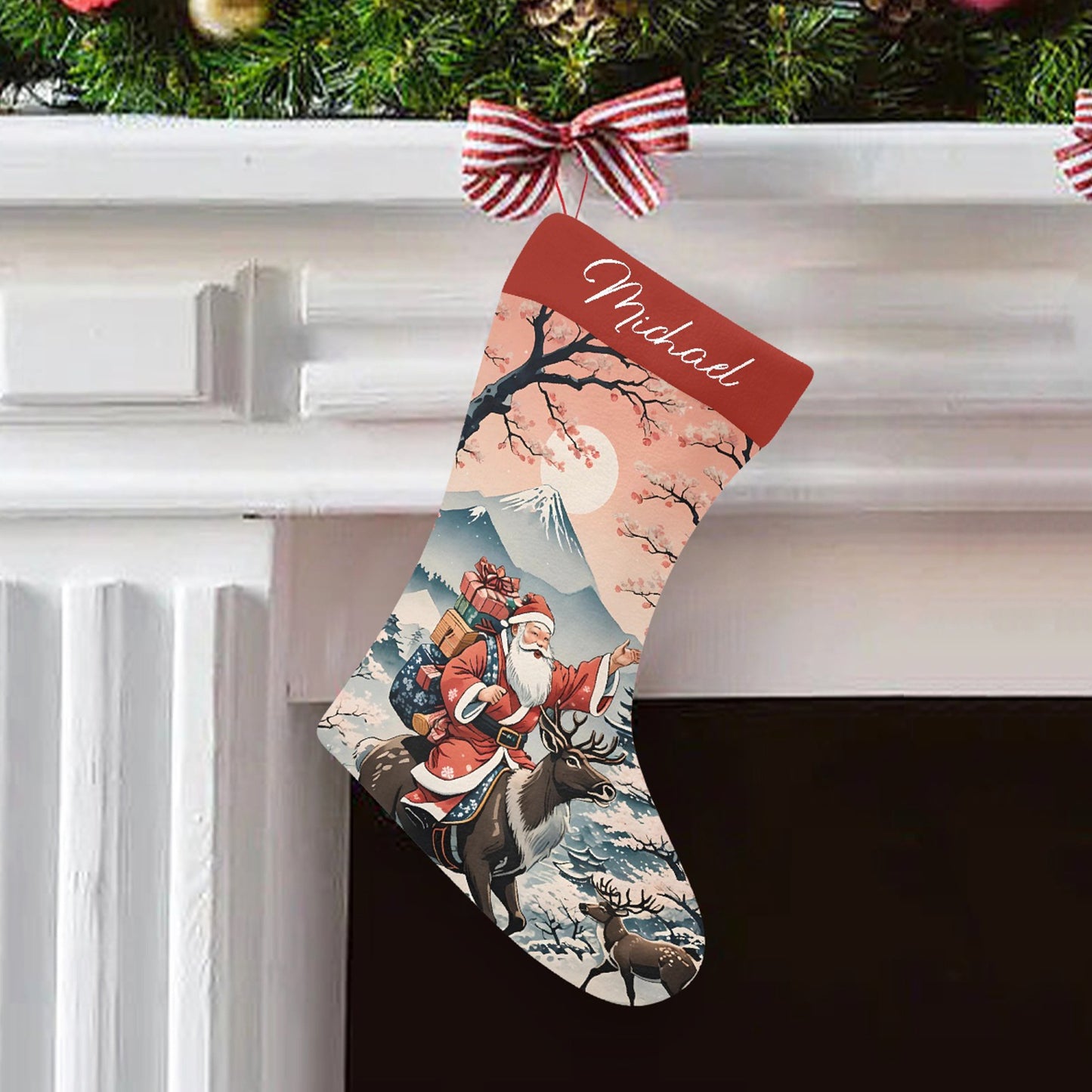 Personalized Mt Fuji and Santa Christmas Stocking