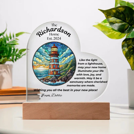 Customized Heart Lighthouse Acrylic Plaque Housewarming Gift