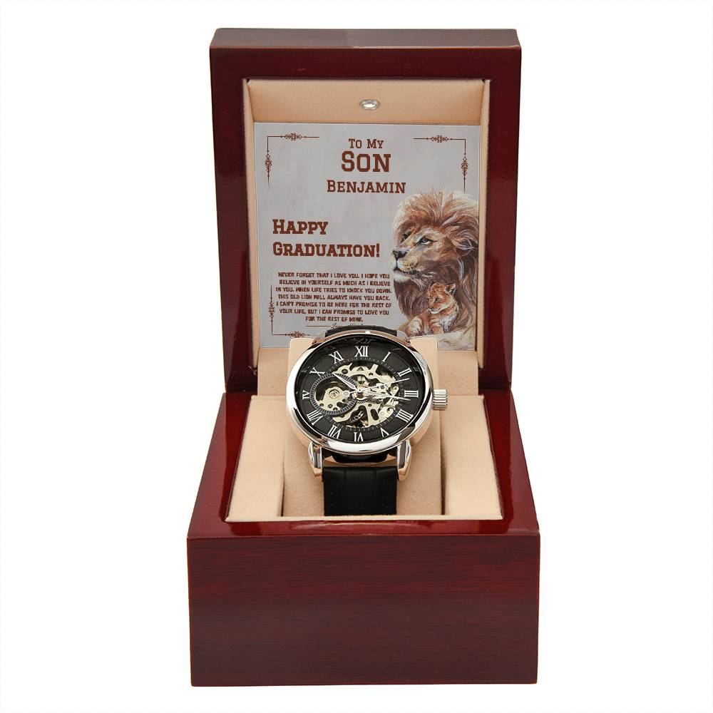 Graduation Son Men's Openwork Watch with Deluxe Box