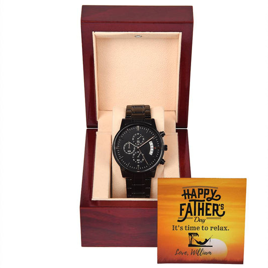 Men's Black Chronograph Watch with Custom Father's Day Card