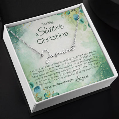 To My Sister Signature Name Necklace