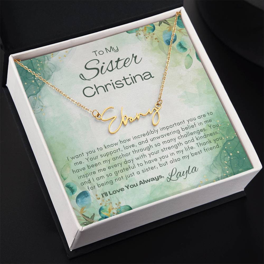 To My Sister Signature Name Necklace