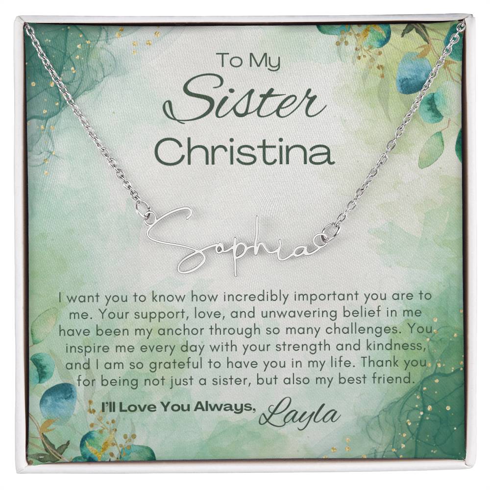 To My Sister Signature Name Necklace