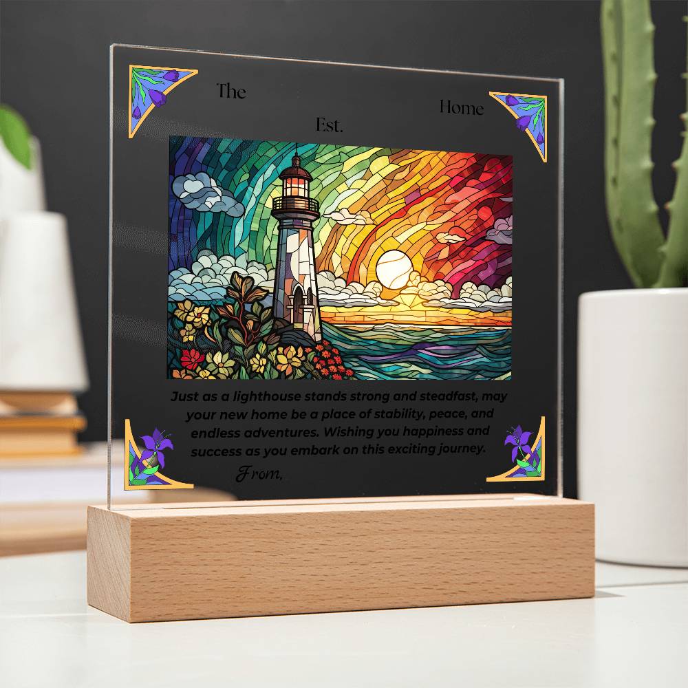 Customized Rectangle Lighthouse Acrylic Plaque Housewarming Gift