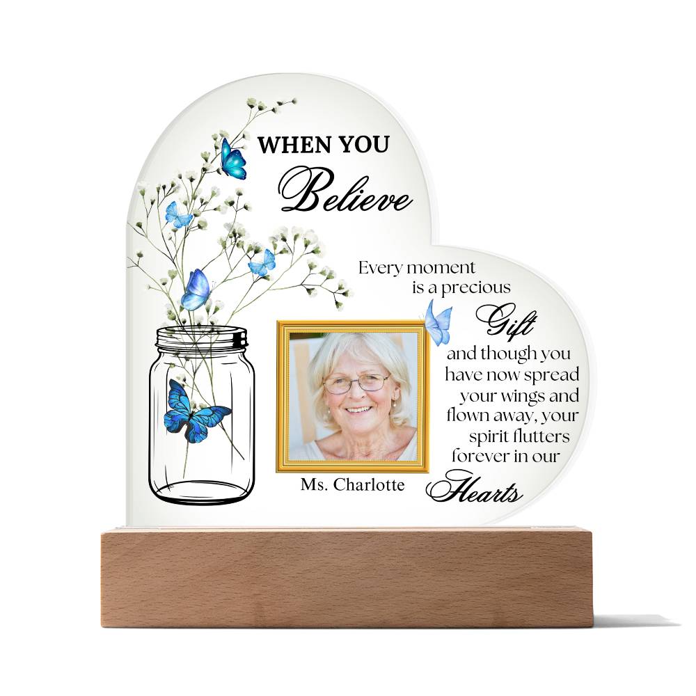 Blue Butterflies Memorial Acrylic Heart Plaque