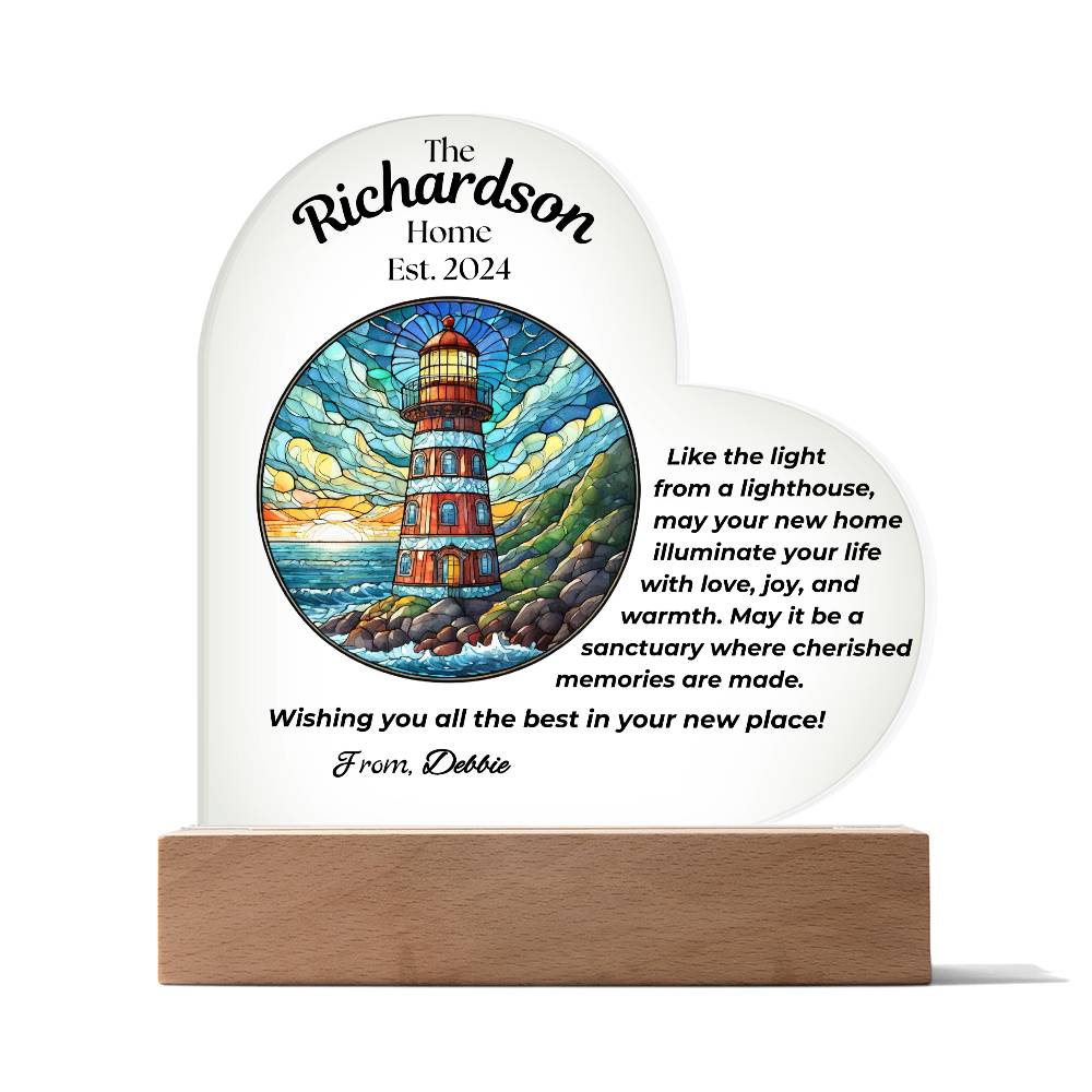 Customized Heart Lighthouse Acrylic Plaque Housewarming Gift