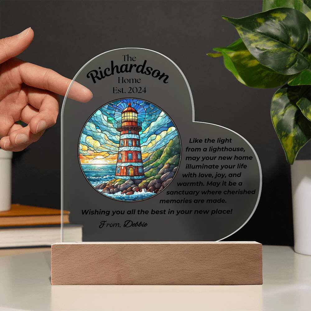 Customized Heart Lighthouse Acrylic Plaque Housewarming Gift