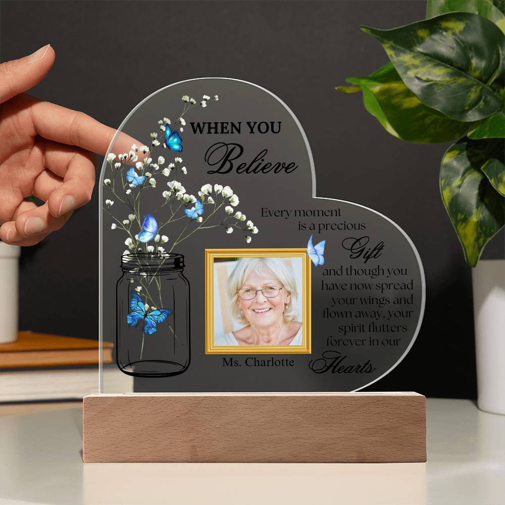 Blue Butterflies Memorial Acrylic Heart Plaque