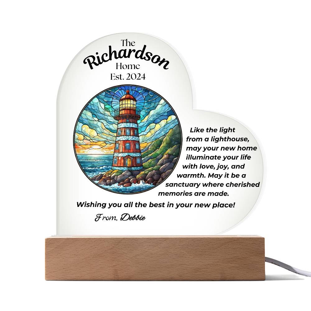 Customized Heart Lighthouse Acrylic Plaque Housewarming Gift