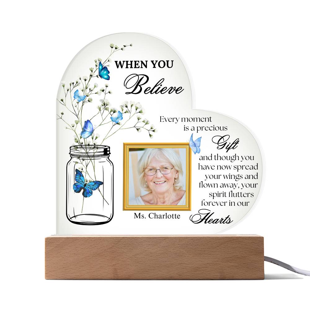 Blue Butterflies Memorial Acrylic Heart Plaque