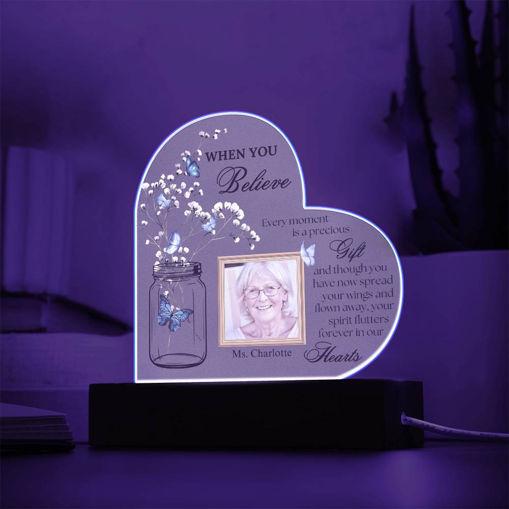 Blue Butterflies Memorial Acrylic Heart Plaque