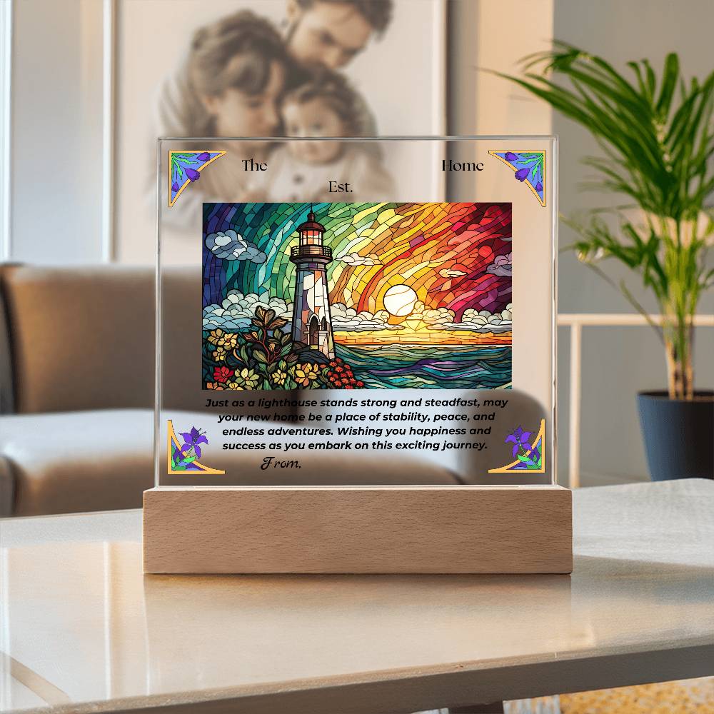 Customized Rectangle Lighthouse Acrylic Plaque Housewarming Gift