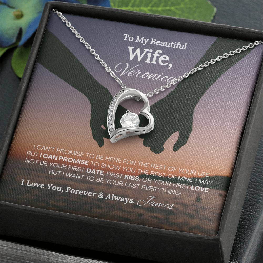 To My Beautiful Wife Forever Love Necklace - 14k white gold finish